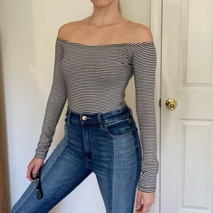Off shoulder long striped bodysuit F21
